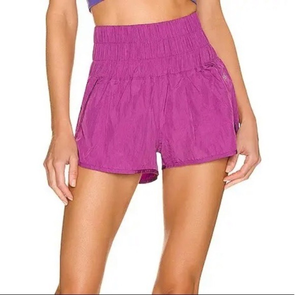 FP Movement Shorts L Pink The Way Home Smocked High Rise Athletic Running Gym